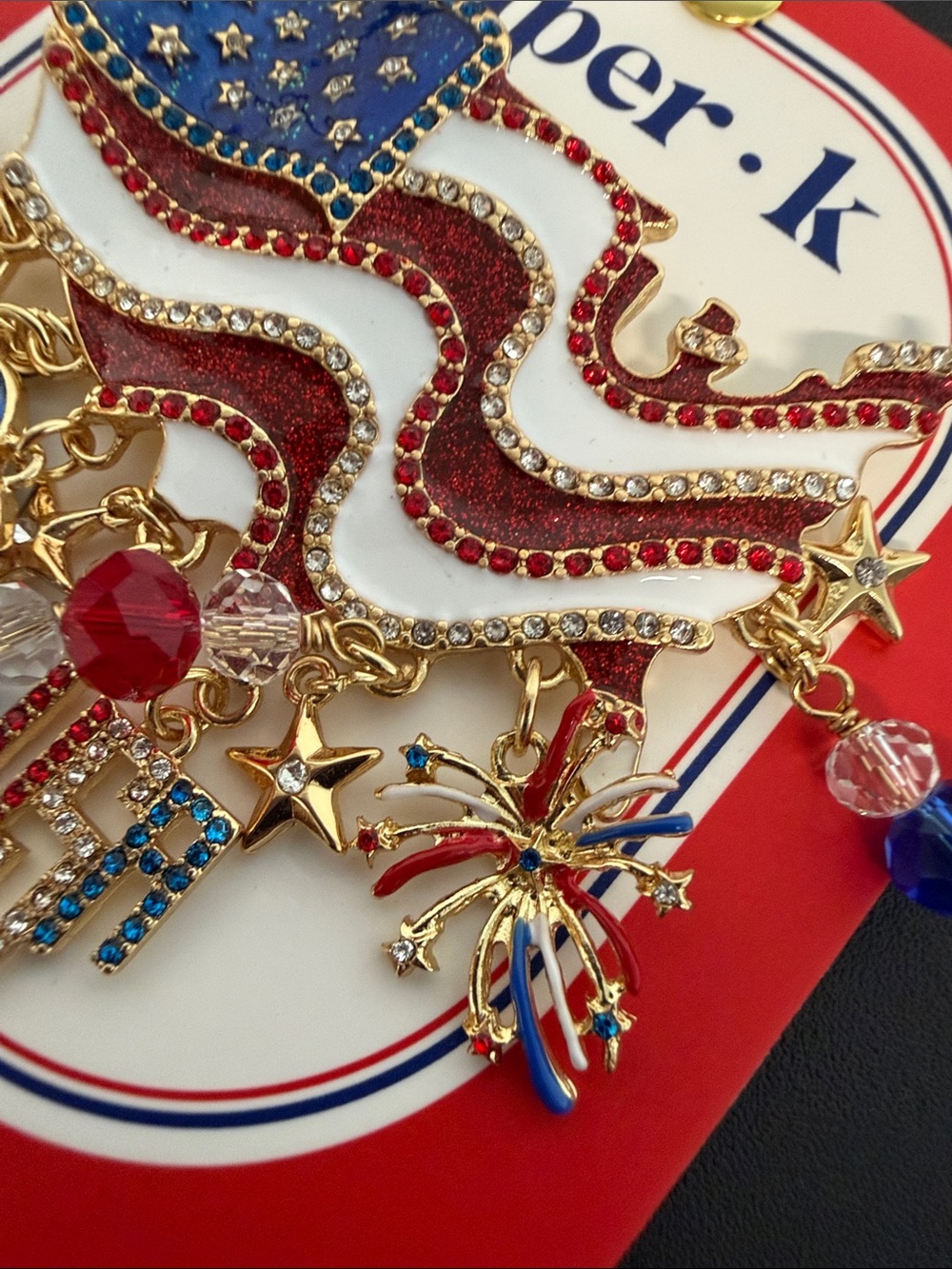 Piper K | Americas Birthday Flag Rhinestone Charm Brooch 🇺🇸 - Picture 4 of 8
